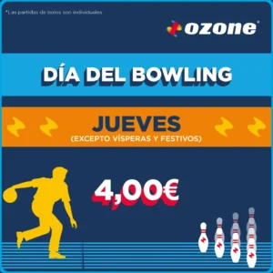 Offer: bowling day every Thursday except eves and holidays bowling games at 4€.